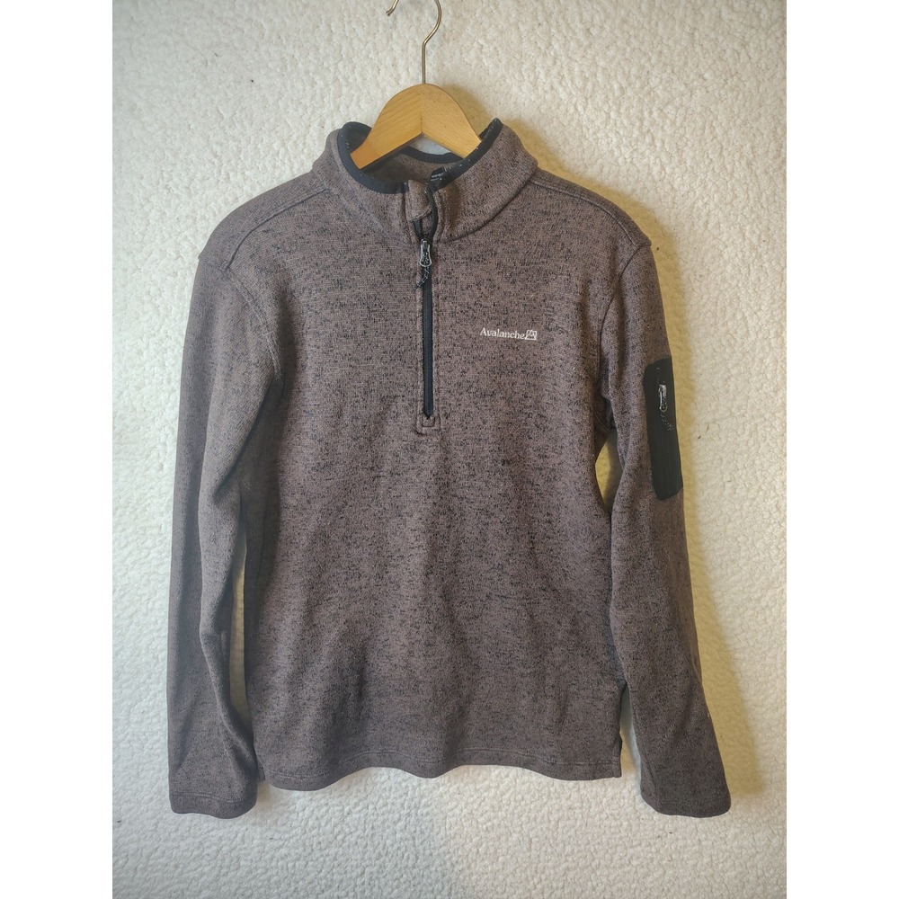 Avalanche Mens Brown Marl Quarter Zip Fleece Pullover Sweater Sleeve Pocket L